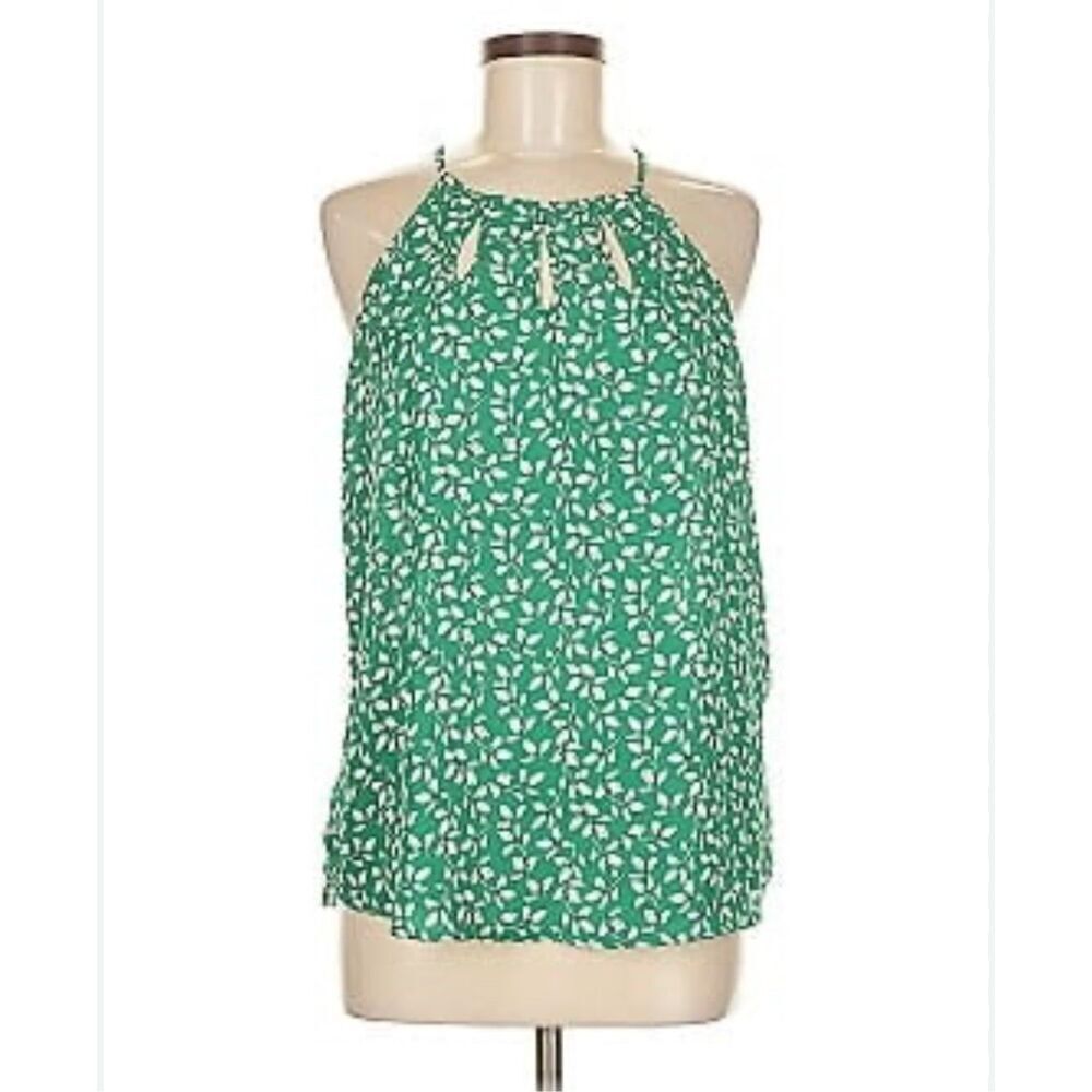 NWT PAPERMOON Women’s Sleeveless High Neck Tank Top Blouse Leaf Print Green XXL